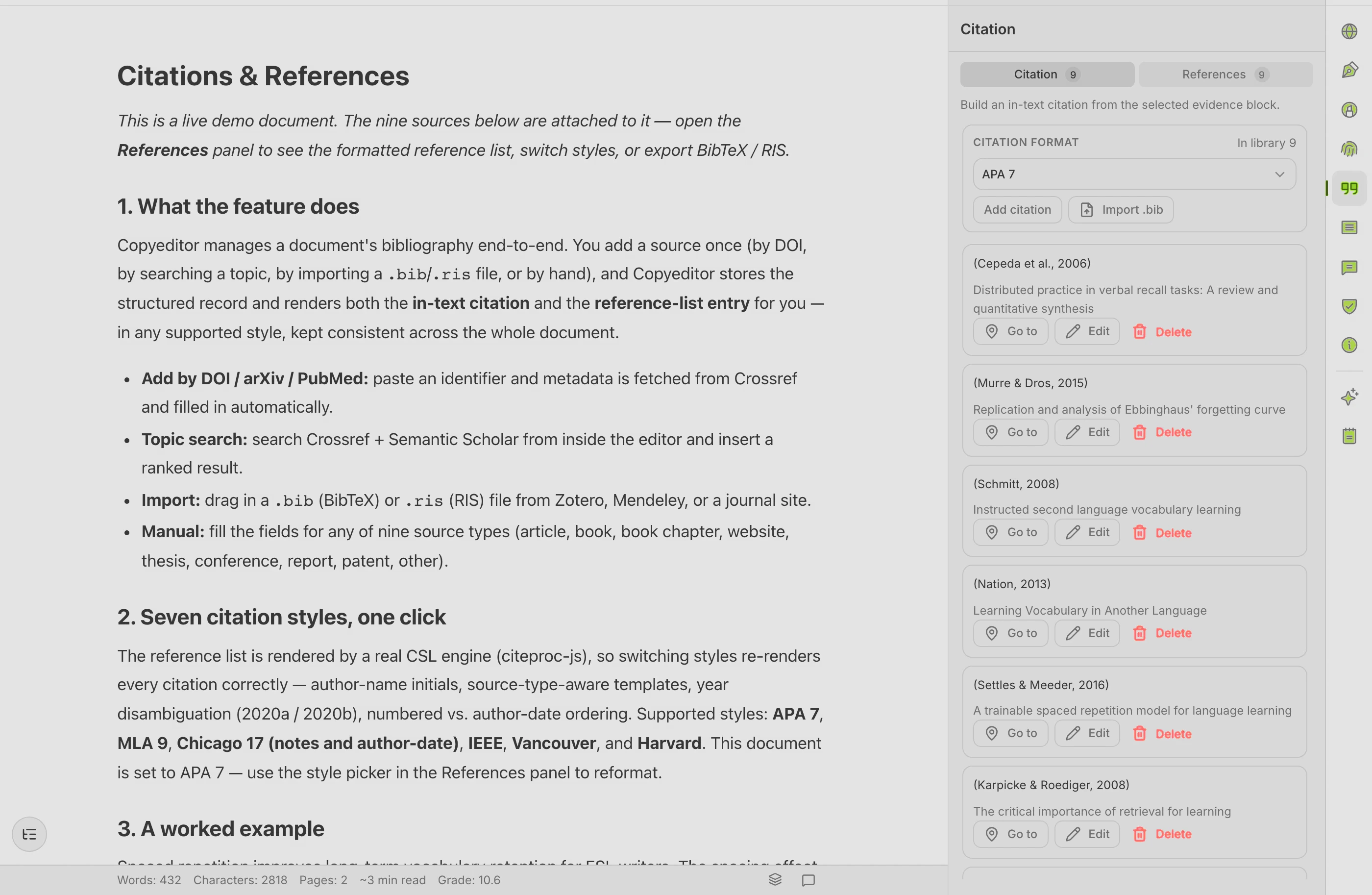 An Authorship Certificate documenting the writing process in Copyeditor