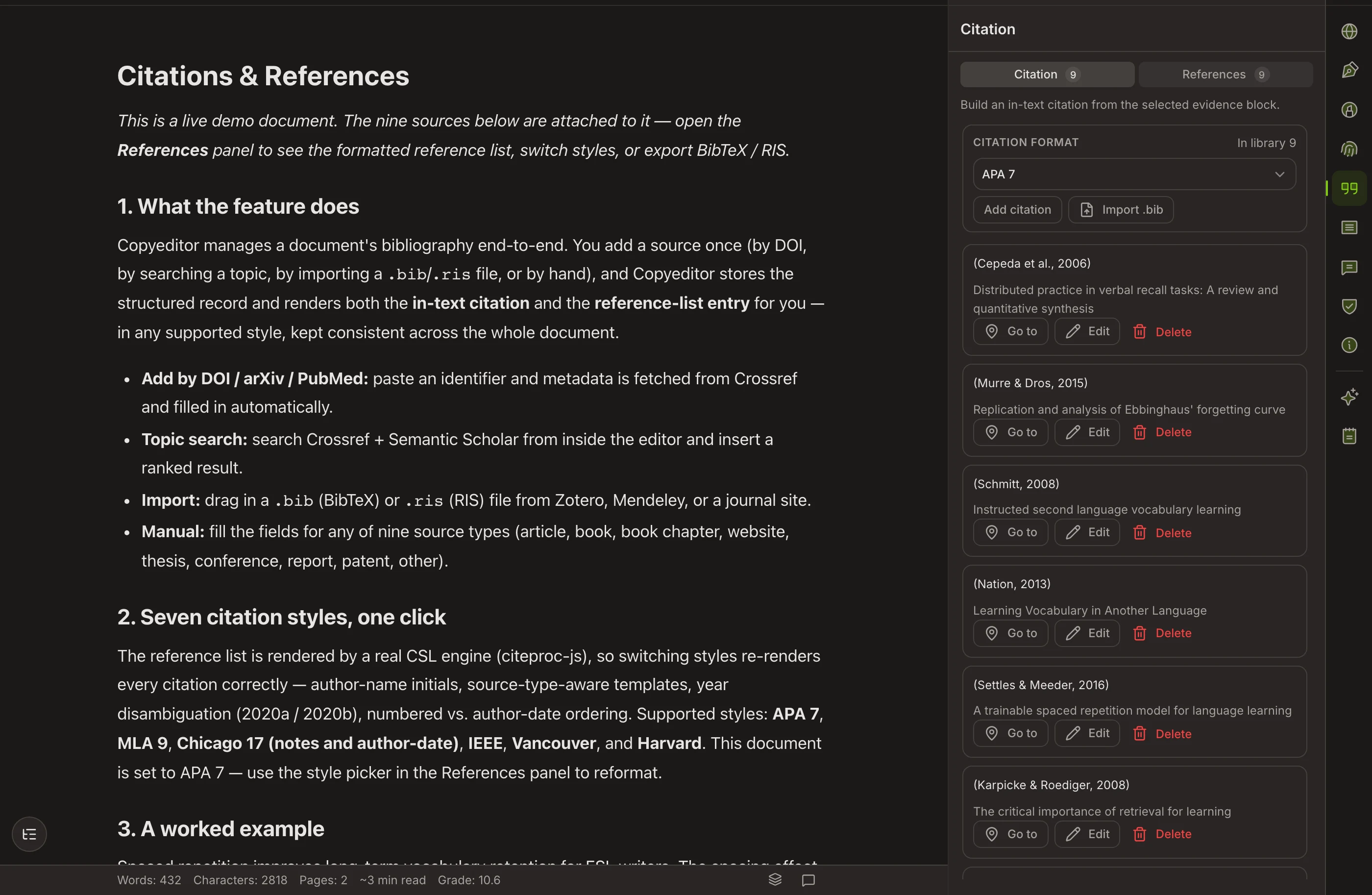 The Copyeditor academic writing workspace