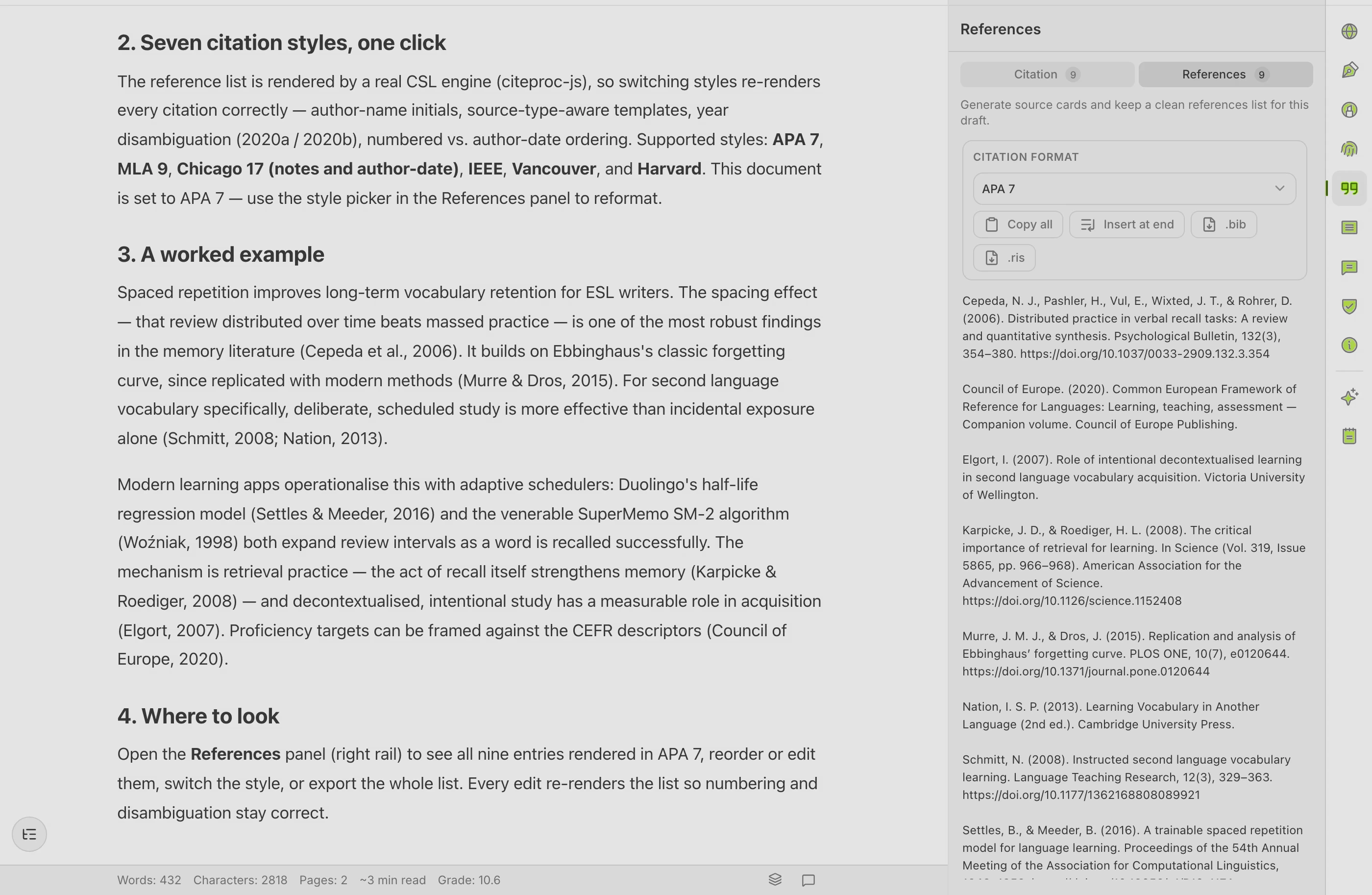 The Copyeditor writing workspace