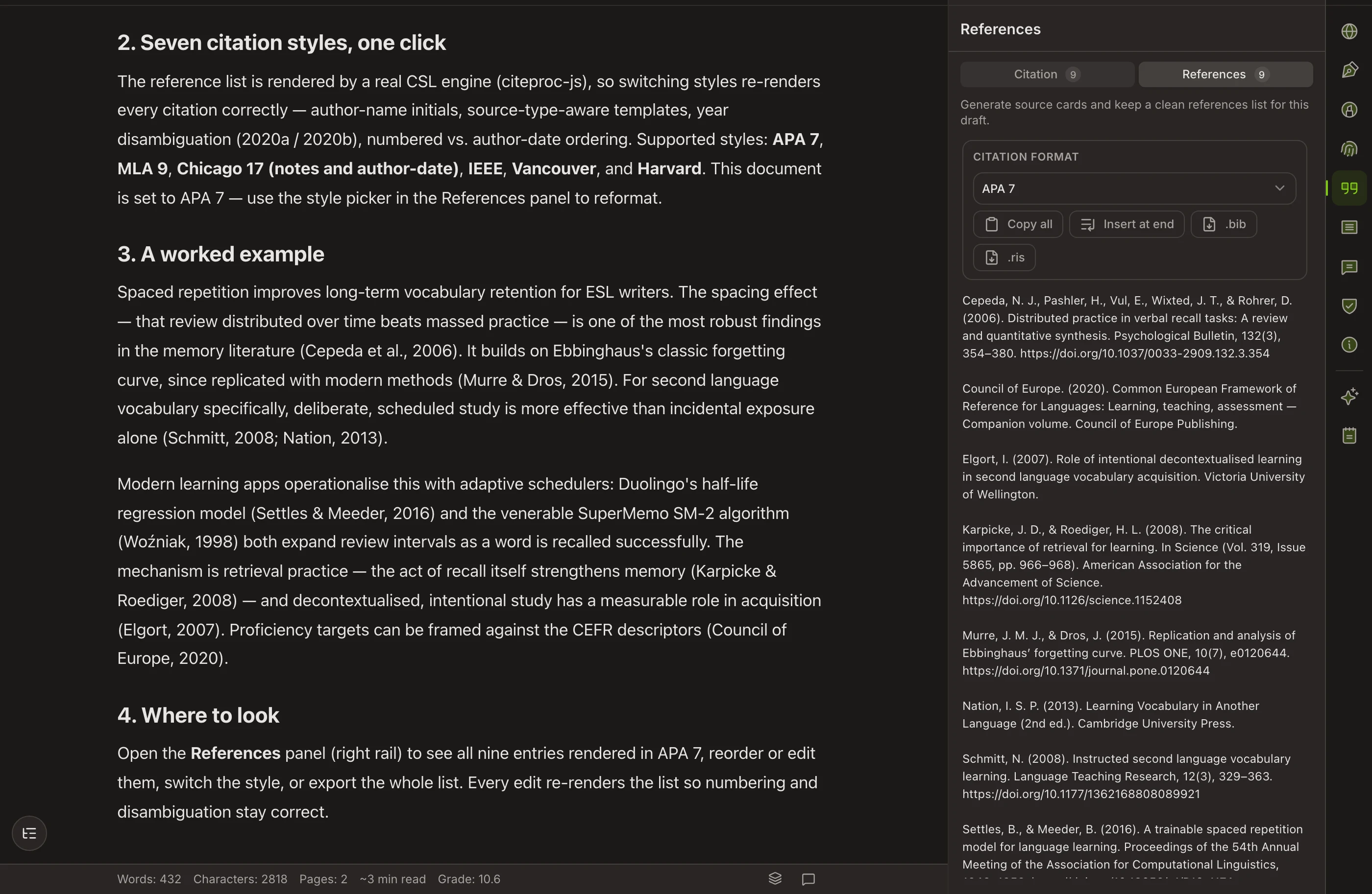 The Copyeditor writing workspace